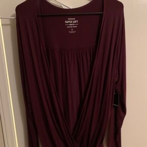 NWT Torrid Super Soft Wine Surplice Midi Top Sz 1
